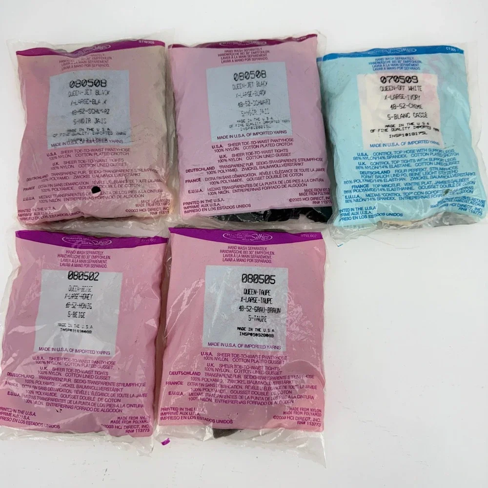 Silkien Vintage Ultra‎ Sheer Pantyhose Control Top Queen Size Lot of 12 NEW